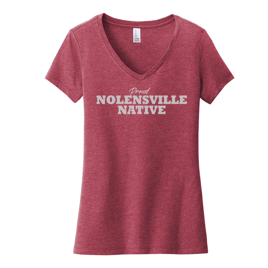 Proud Nolensville Native Ladies Heathered Cardinal V-Neck Tee